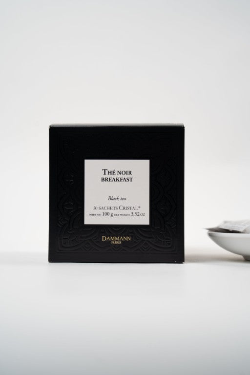 Dammann Frères Breakfast black tea box with 50 crystal sachets.