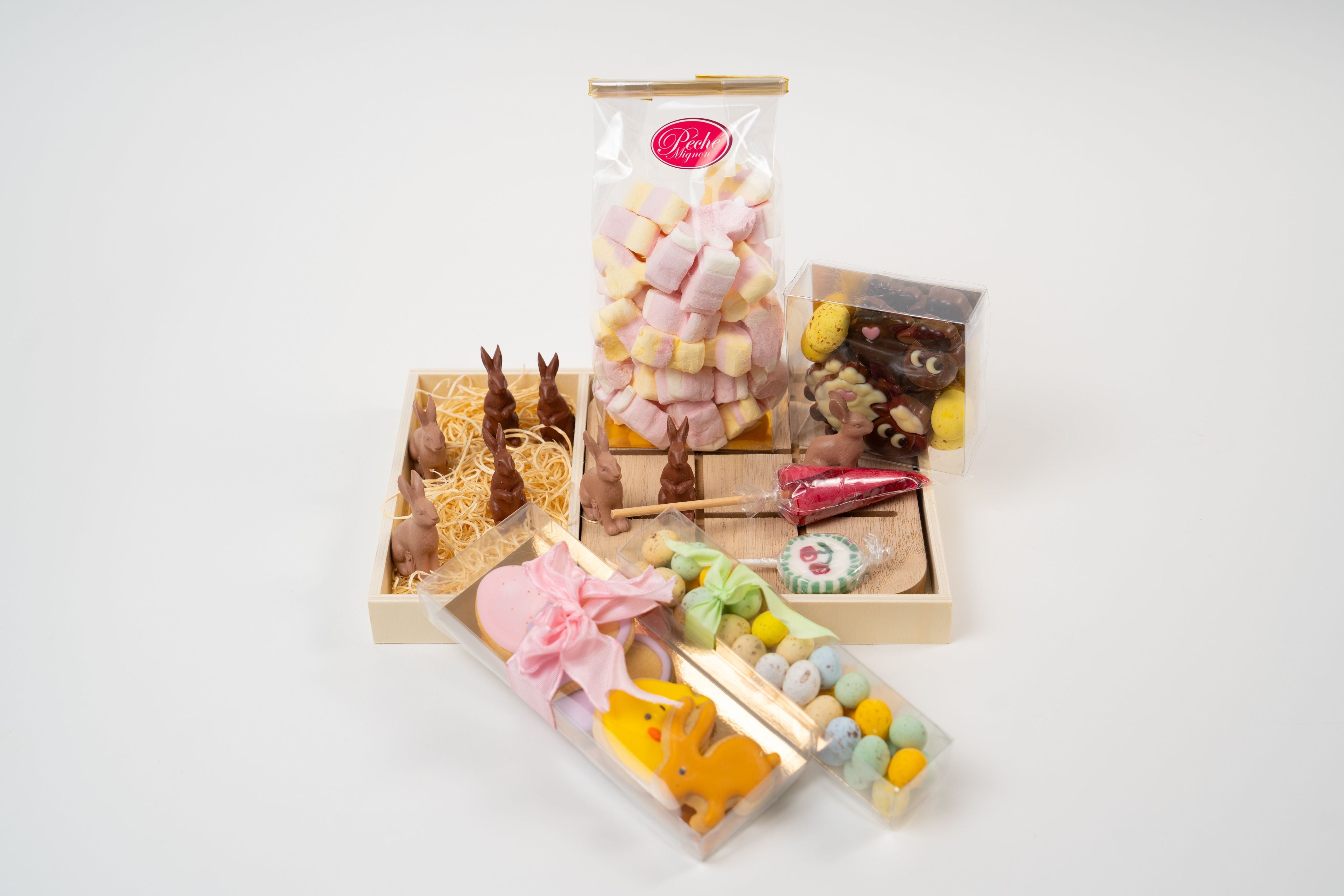 Chocolate bunny tic tac toe Easter game with milk and dark chocolate rabbit pieces