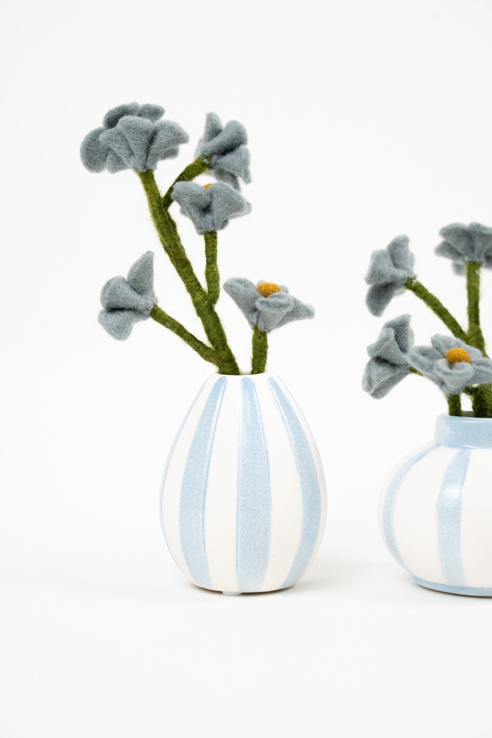 Gry & Sif felt flowers in blue striped decorative vase