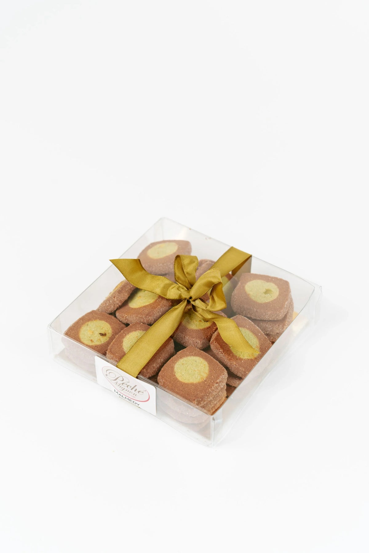 Coffret di sablé al cioccolato e pistacchio con nastro