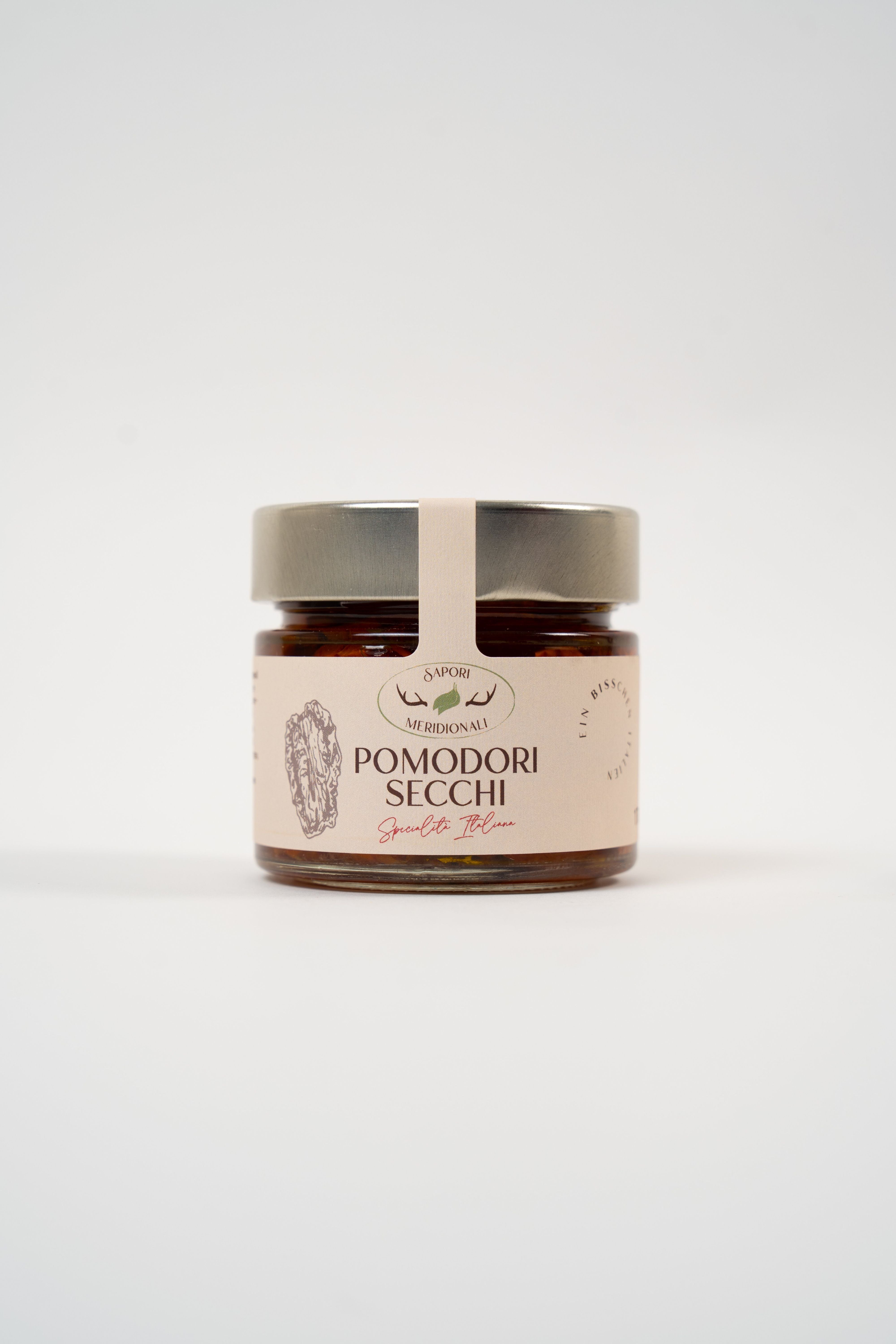 Bocal de tomates séchées italiennes à l'huile d'olive extra vierge et herbes aromatiques, cadeau gourmet.