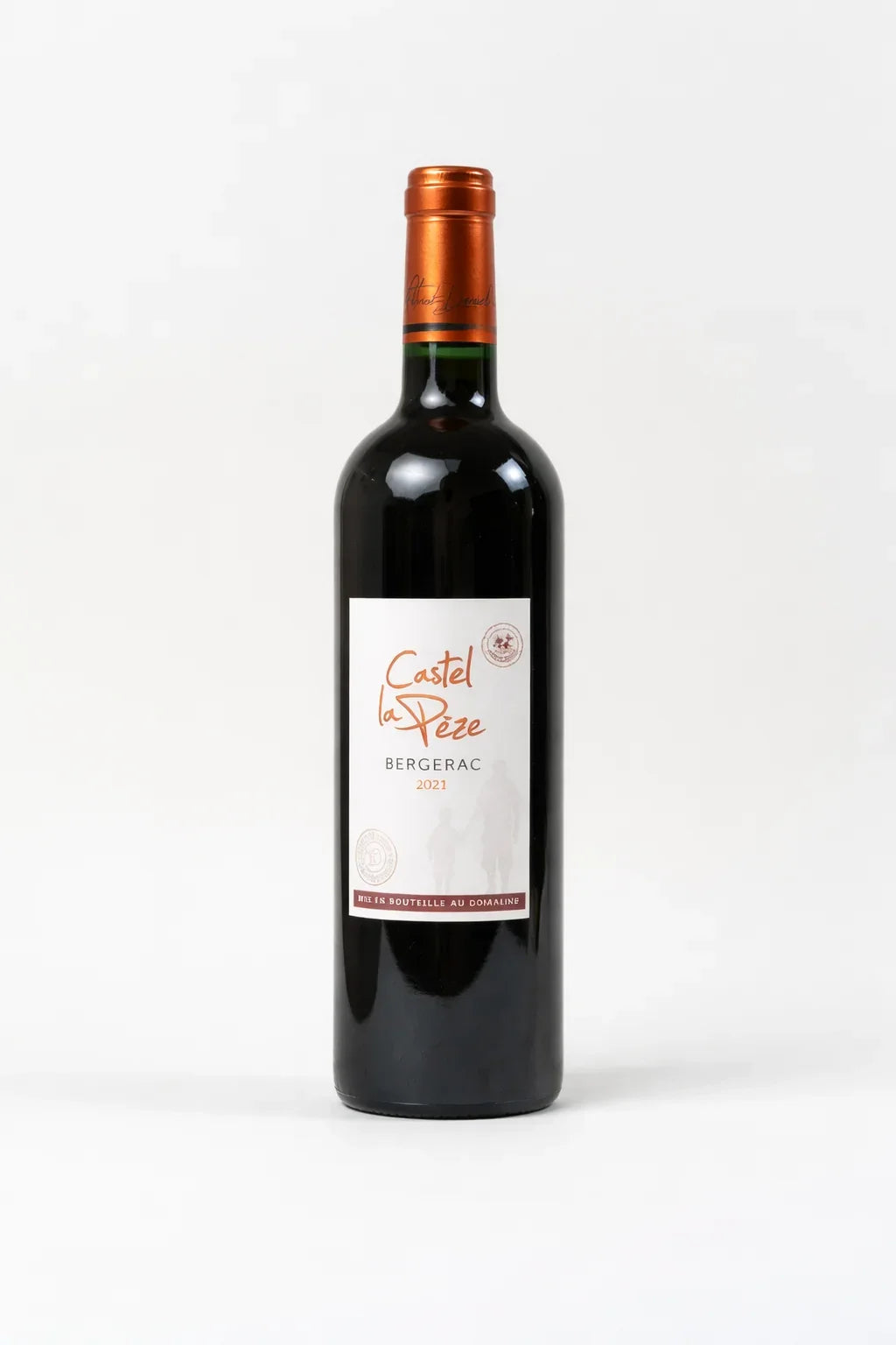 Bouteille de vin rouge Bergerac Castel La Peze 75cl sur fond blanc