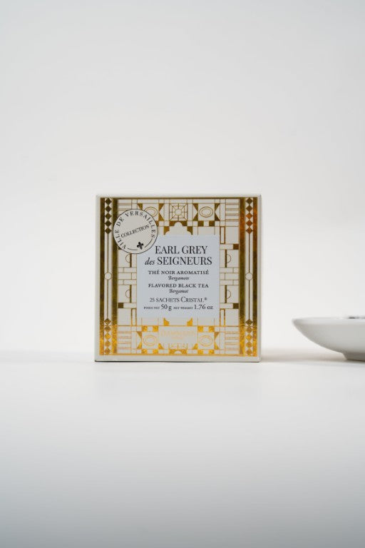Dammann Frères Earl Grey des Seigneurs black tea box with bergamot, luxury French tea packaging