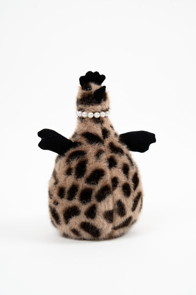 Close-up of Baden leopard print felt chicken door stop