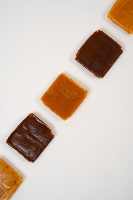 Assortiment de caramels tendres vanille, chocolat, noisette et beurre salé
