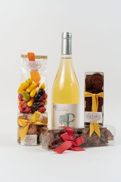 Coffret cadeau avec vin blanc Domaine Piquemal et douceurs artisanales