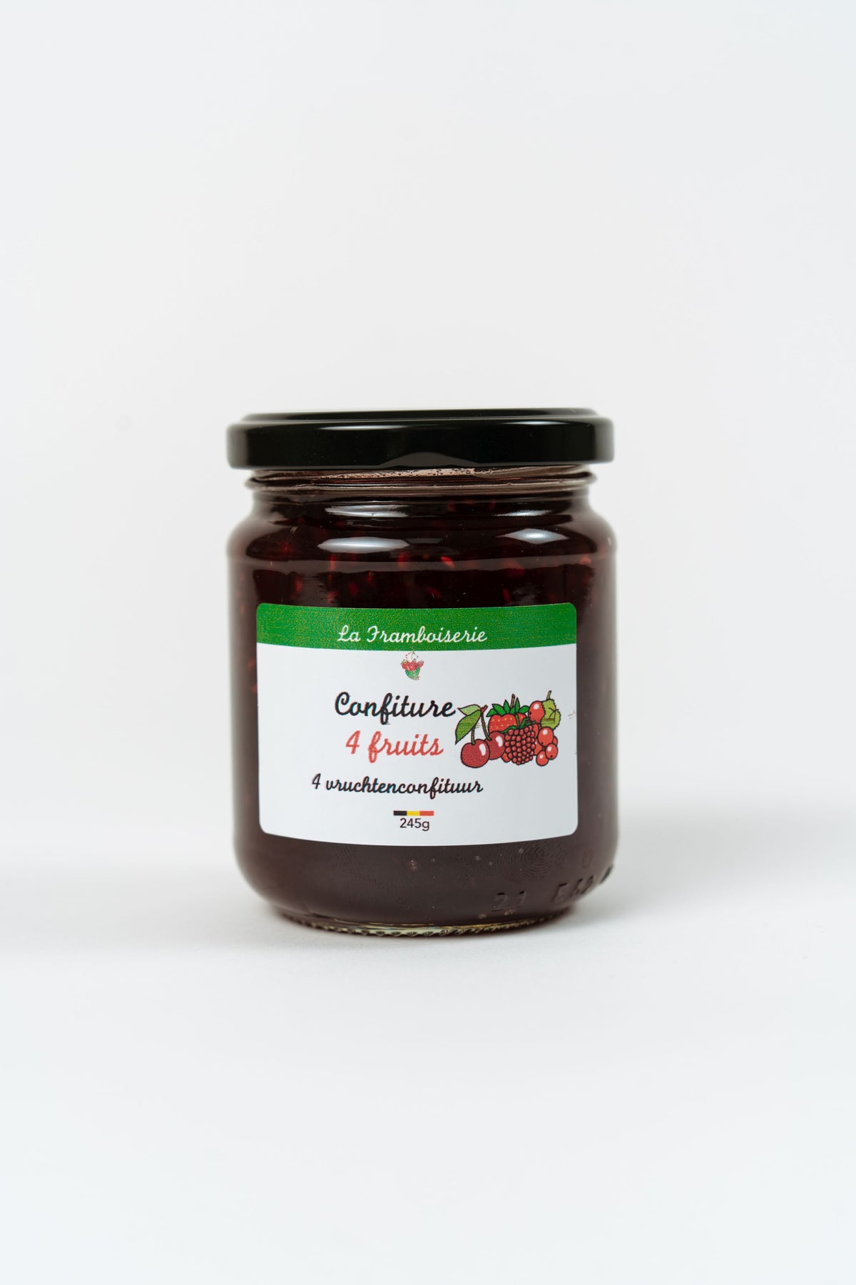 Pot de confiture 4 fruits artisanale fraise framboise cerise groseille Belgique