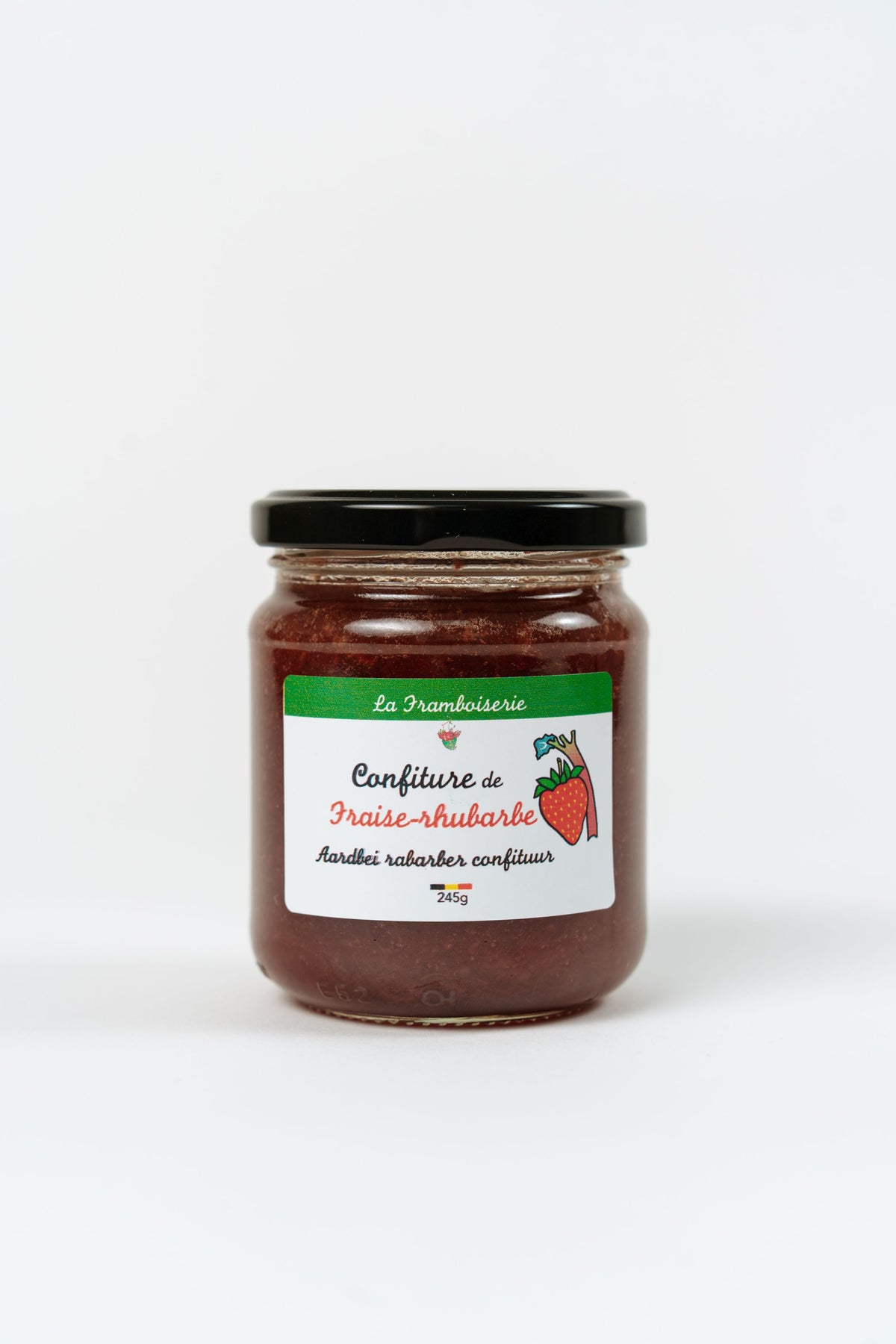 Pot de confiture fraise rhubarbe artisanale fabriquée en Belgique à Malmedy
