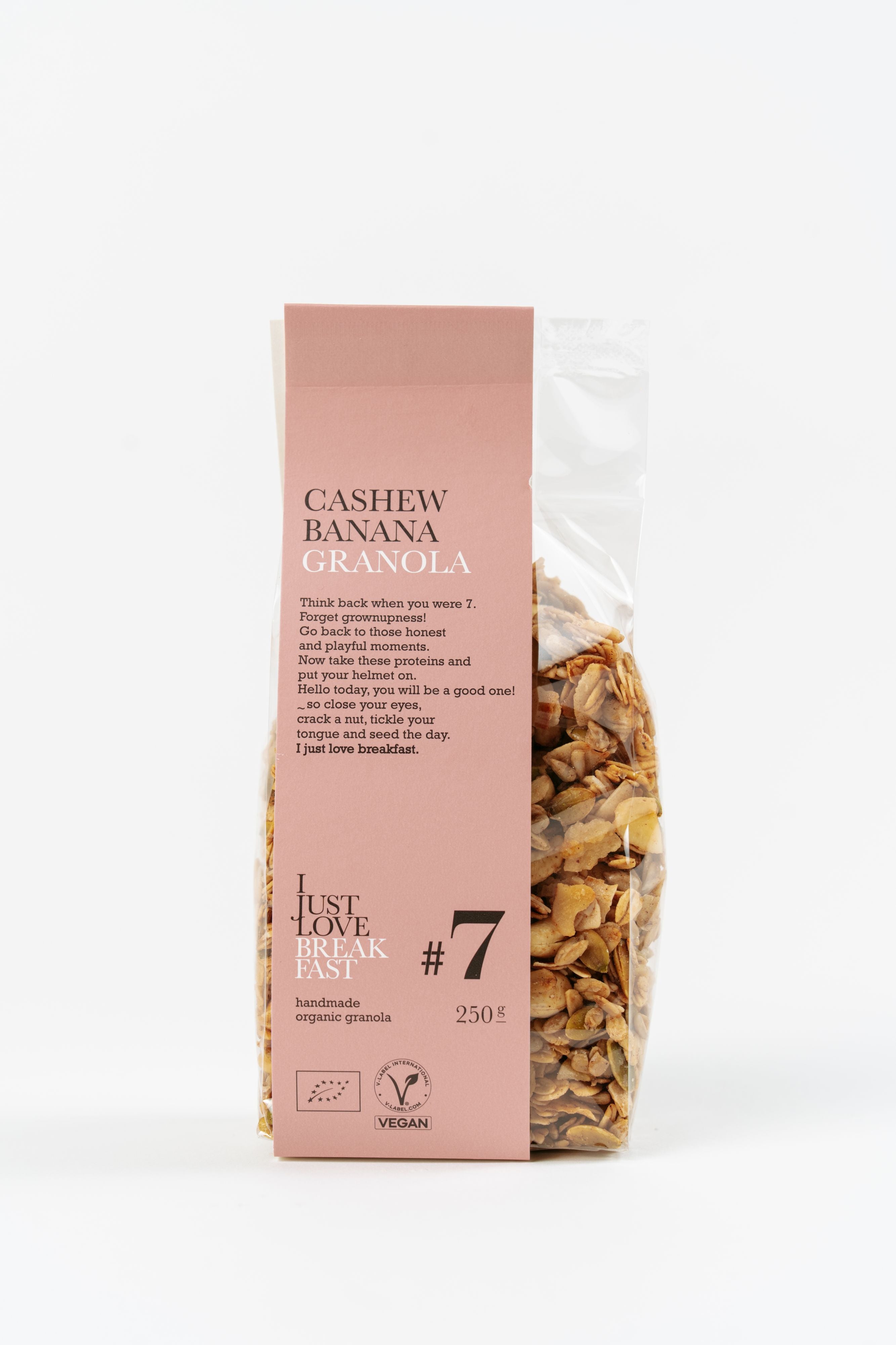 Granola bio cajou et banane Péché Mignon en sachet transparent 250g
