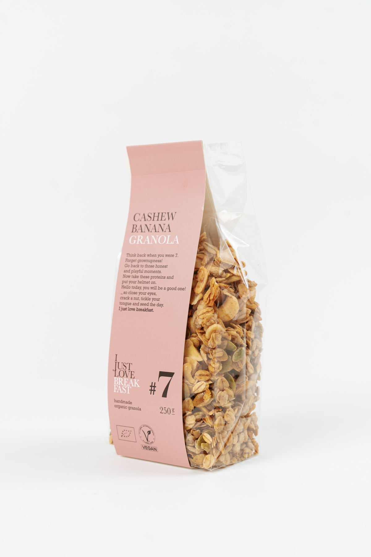 Granola bio cajou et banane Péché Mignon en sachet transparent 250g