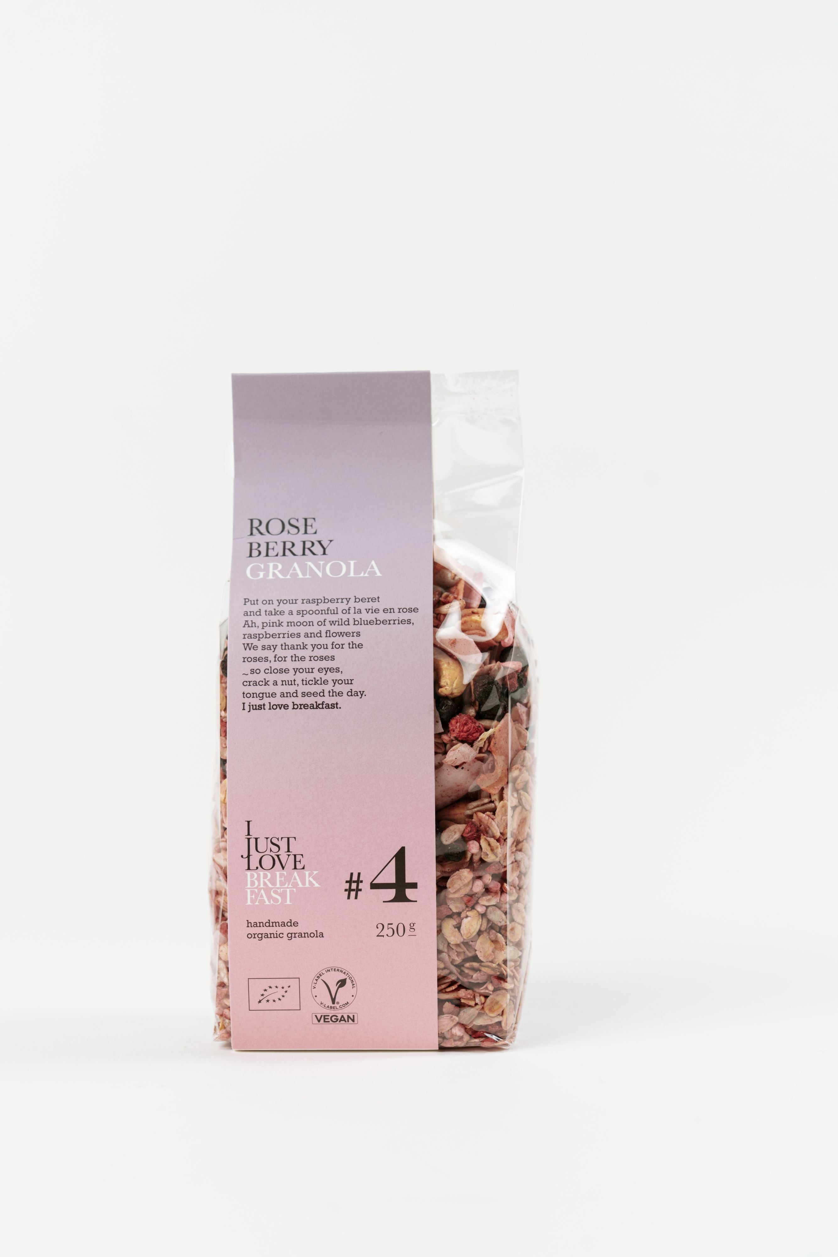 Granola bio rose et fruits rouges Péché Mignon en sachet transparent 250g