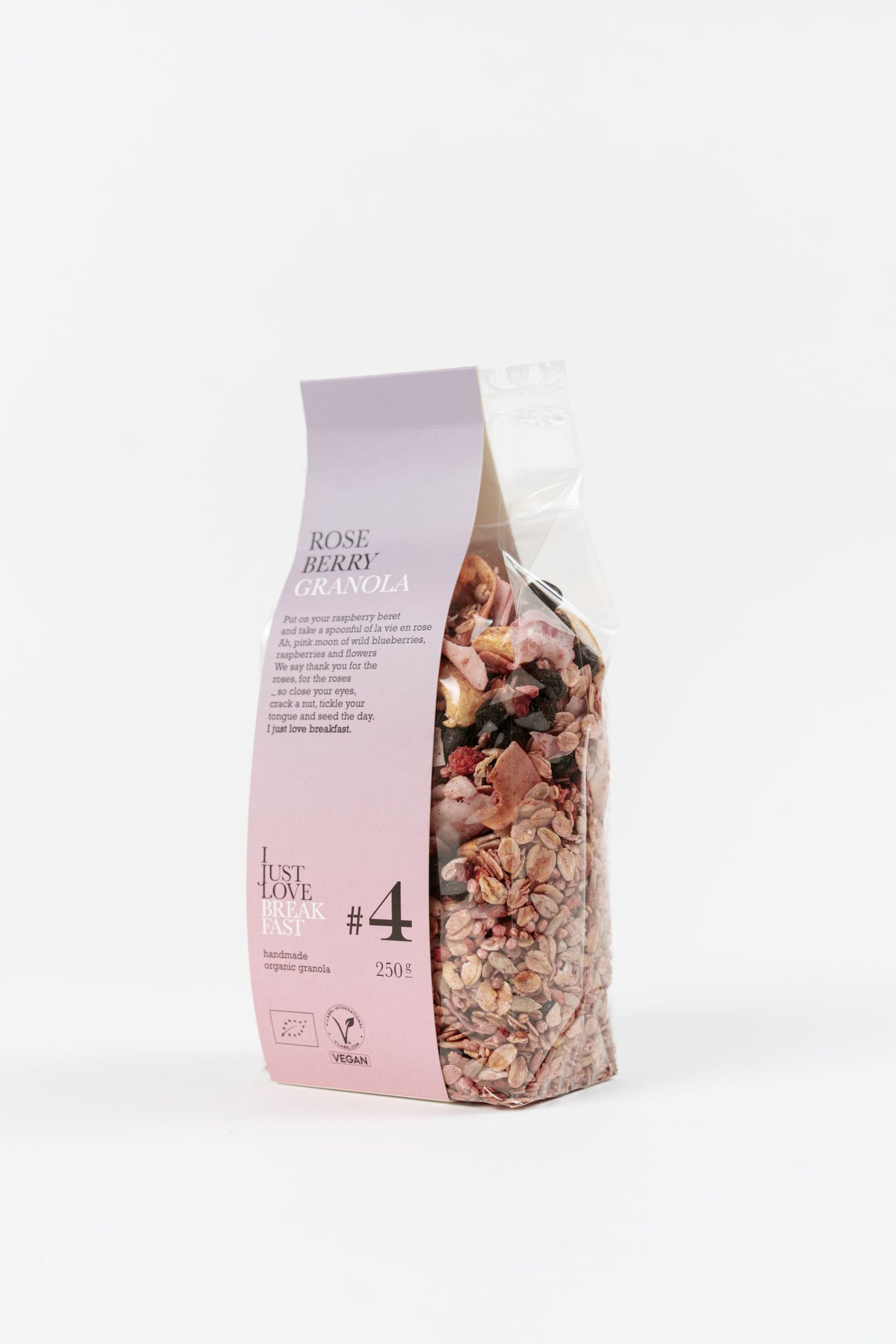 Granola bio rose et fruits rouges Péché Mignon en sachet transparent 250g