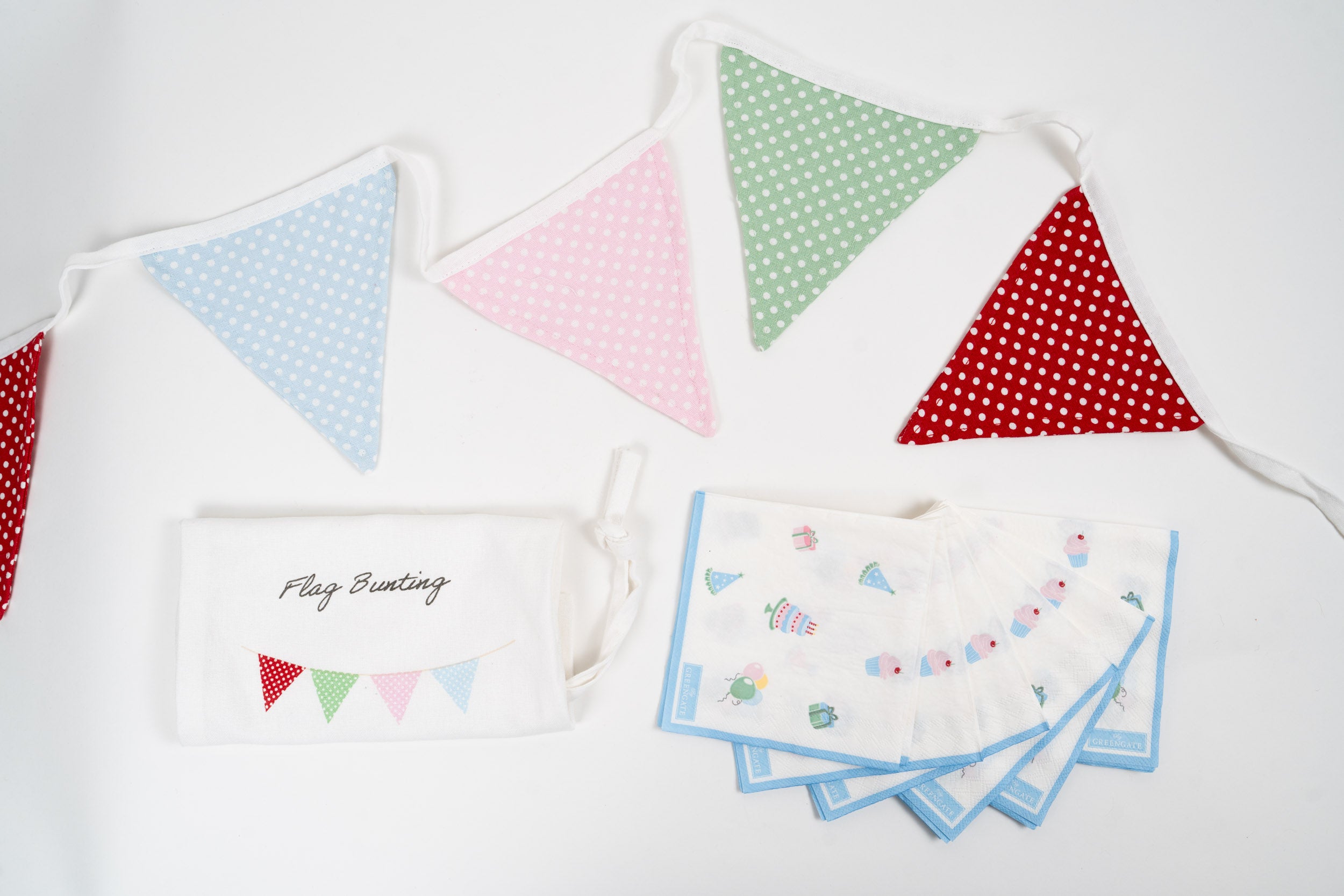Greengate birthday decoration set with bunting flags and matching party napkins