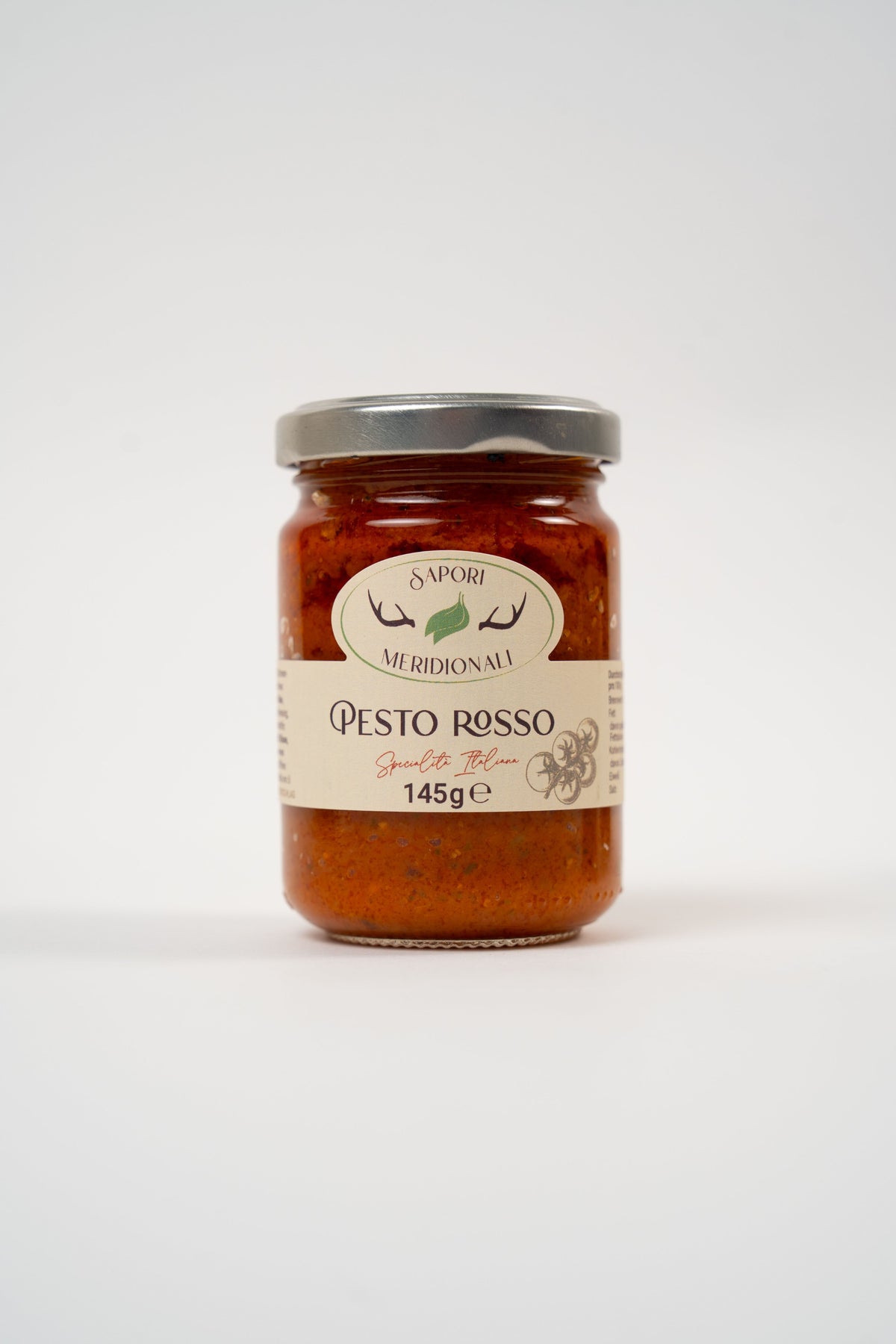 Pot de pesto rosso italien aux tomates séchées, vinaigre balsamique et huile d'olive extra vierge.