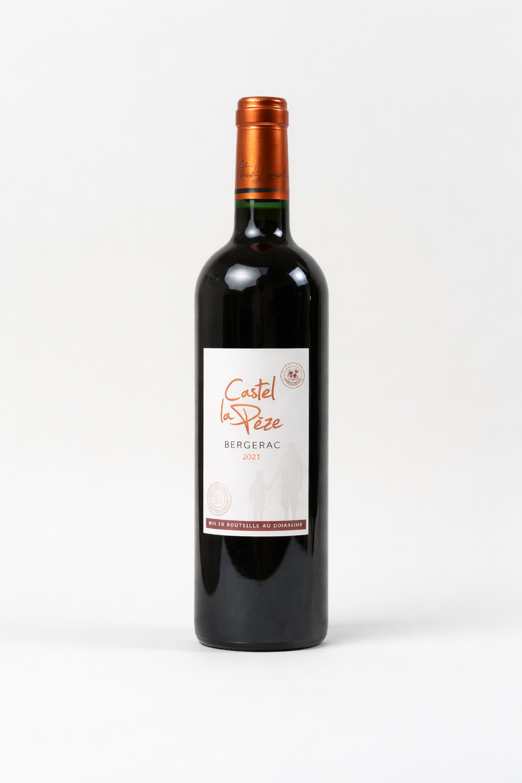 Bouteille de vin rouge Bergerac Castel La Peze 75cl sur fond blanc
